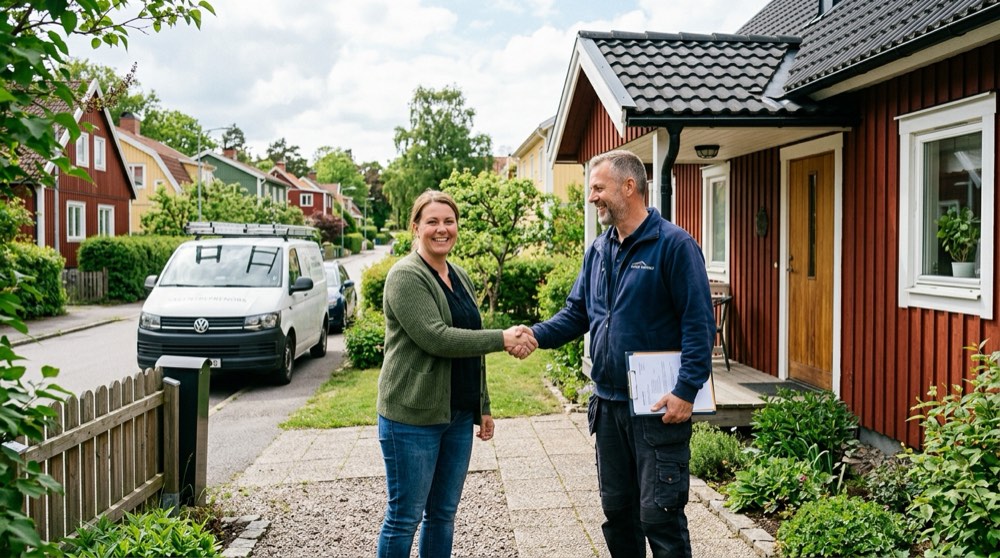 Certifierad takläggare kontrollerar tak på villa