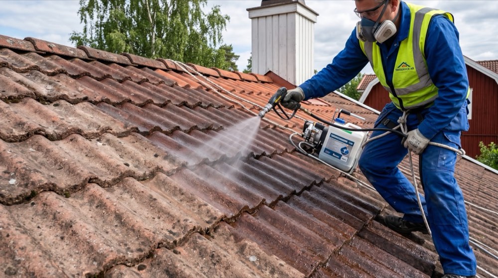 Mossborttagning tak – takläggare behandlar tegeltak med mossa i Göteborg