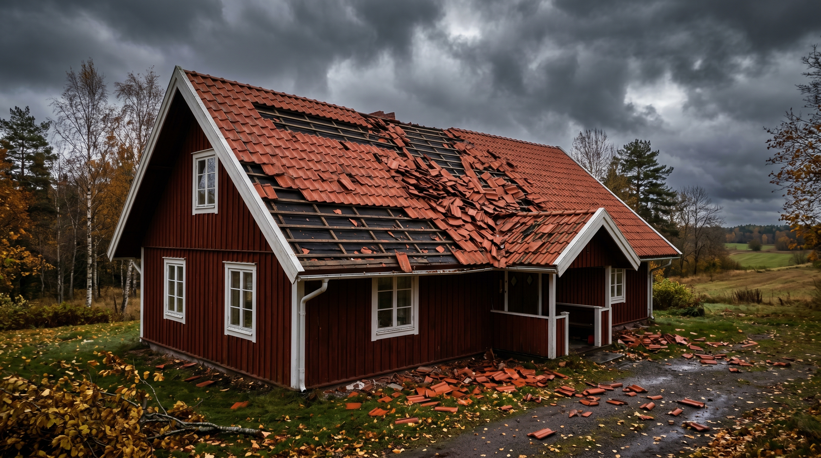 Stormskadade takpannor efter höststorm i Göteborg