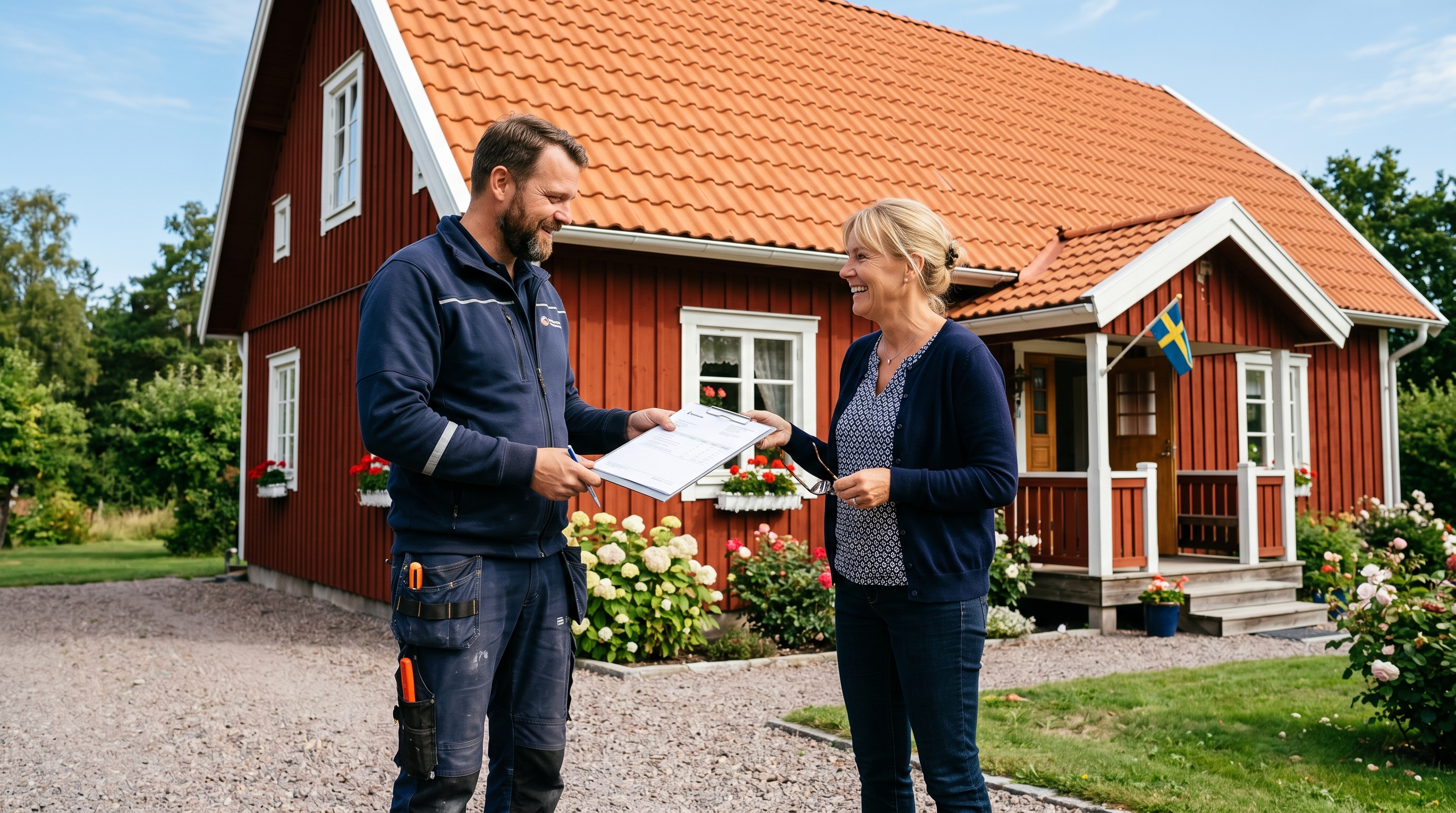 Takläggare på villa i Göteborg arbetar med takpannor