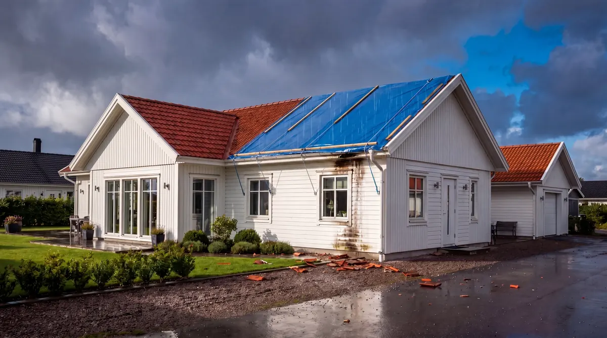 Efter – Kustvilla i Varberg – akut tarp-täckning efter höststorm