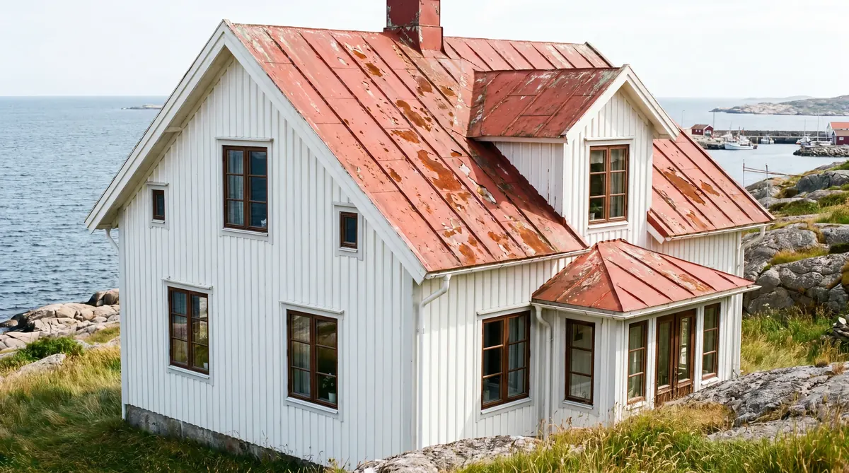 Före – Kustvilla på Tjörn – titanzink-plåttak vid Skärhamns fiskehamn