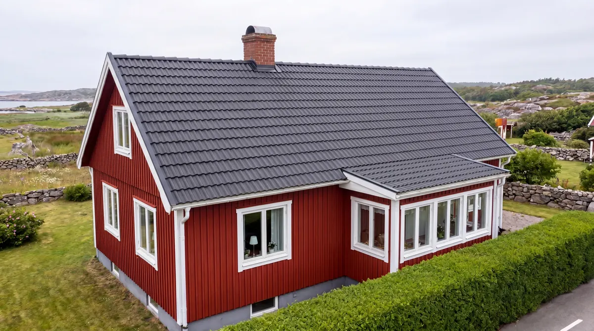 Efter – Villa på Orust – eternit-sanering och nytt betongpannetak i Henån