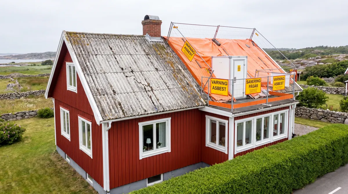 Före – Villa på Orust – eternit-sanering och nytt betongpannetak i Henån