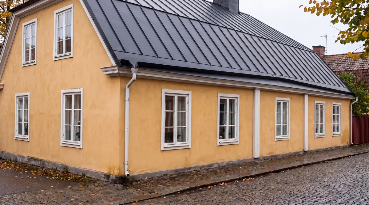 Efter – Villa i Åmål centrum – falsat plåttak på 1700-talsfastighet