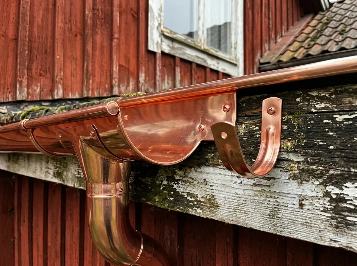 Efter – Villa i Örgryte – nya hängrännor och stuprör i koppar