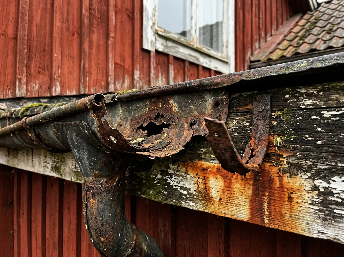 Före – Villa i Örgryte – nya hängrännor och stuprör i koppar