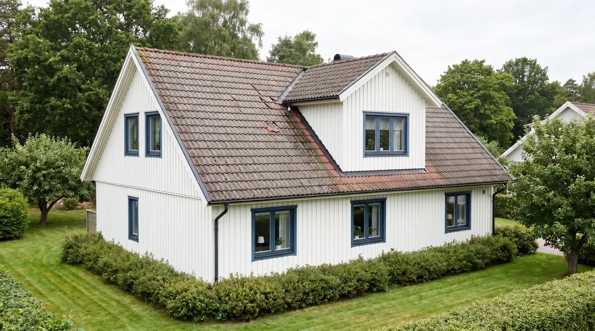Före – Villa i Frölunda, Göteborg – komplett takbyte med antracit betongpannor