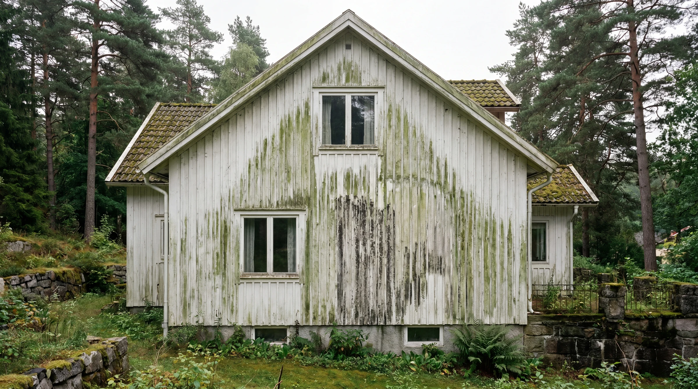 Före – Villa i Mölnlycke – fasadtvätt och algborttagning