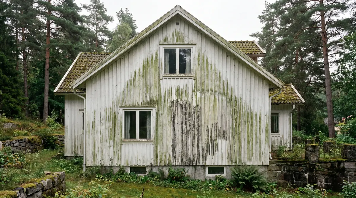 Före – Villa i Mölnlycke – fasadtvätt och algborttagning