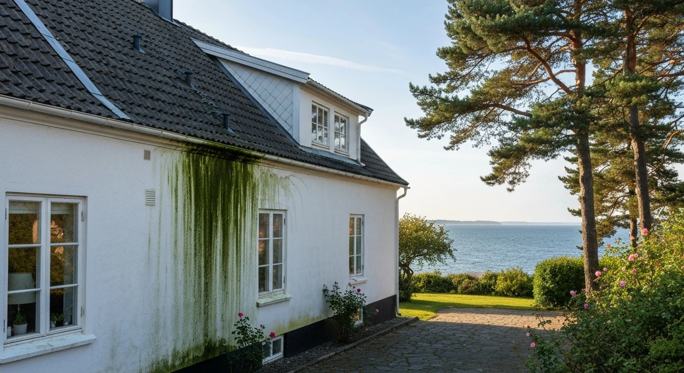 Före – Kustvilla i Askim, Göteborg – fasadtvätt vid Hovåsskusten