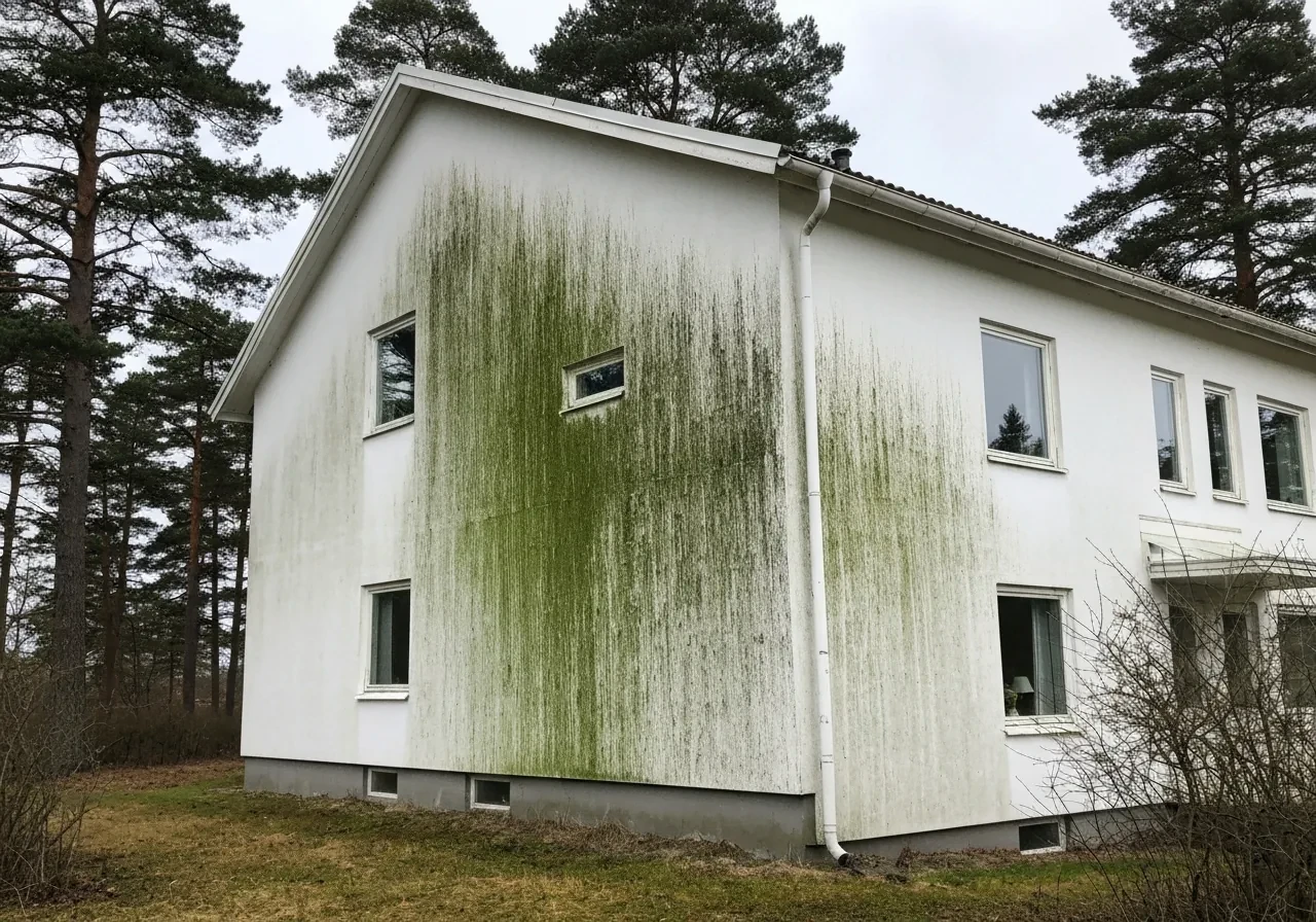 Före – Kustvilla i Uddevalla – fasadtvätt av algangripen putsfasad