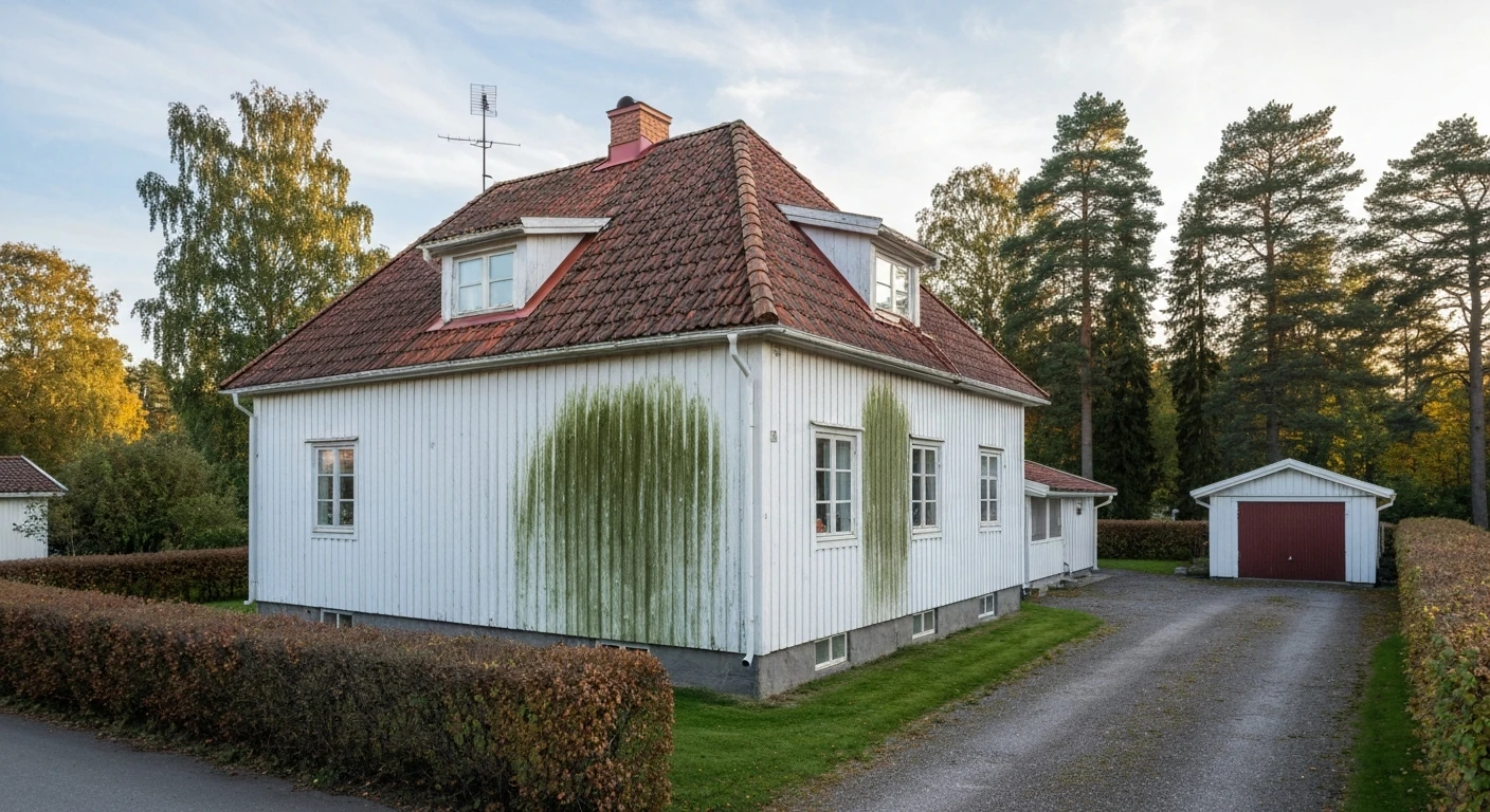 Före – Villa i Borås – komplett takbyte och fasadtvätt