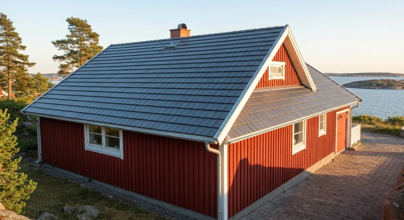 Efter – Kustvilla på Henån, Orust – takbyte med matchande titanzink-plåt