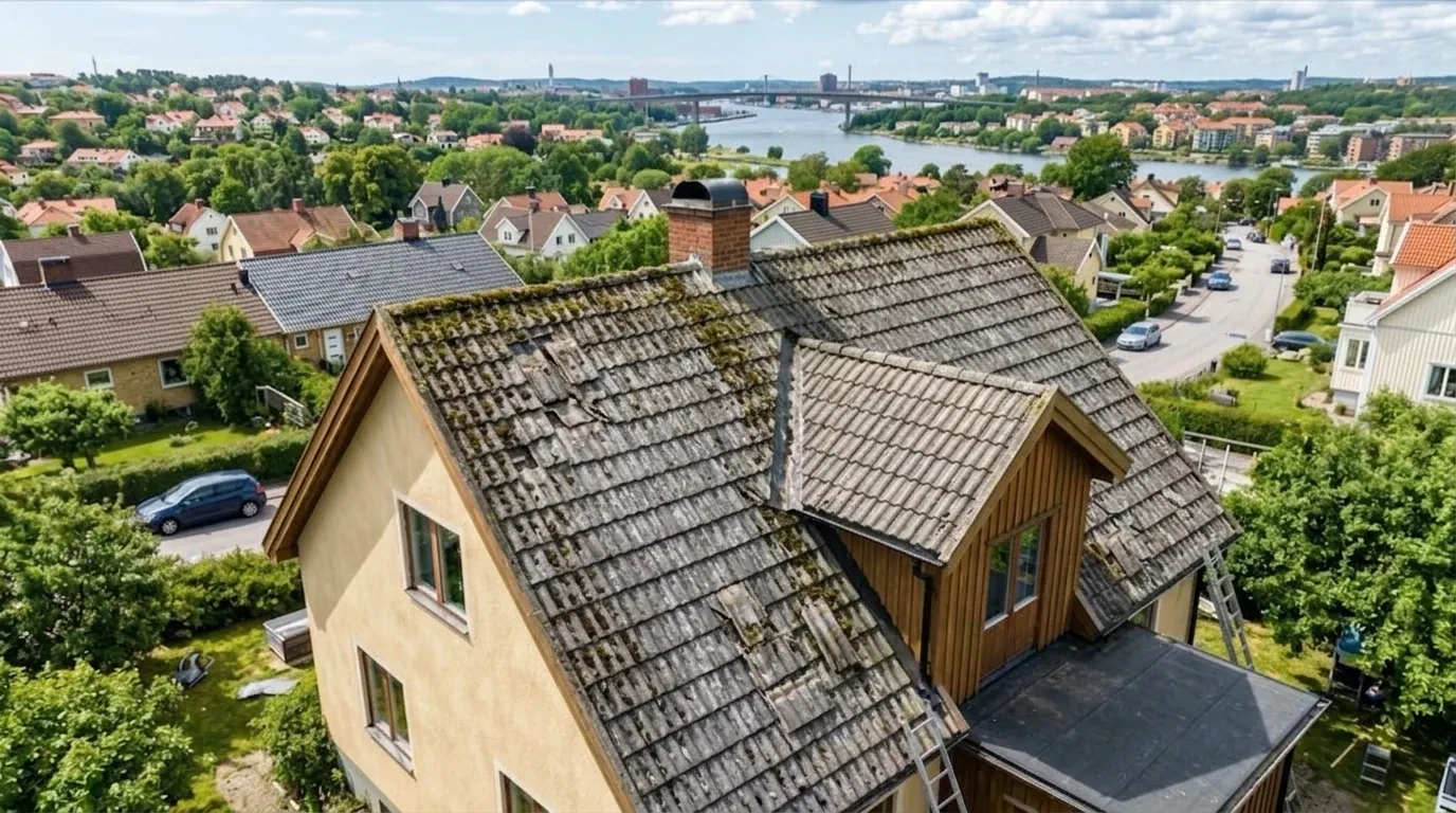 Före – Villa i Kungälv – komplett takbyte mitt i sommaren