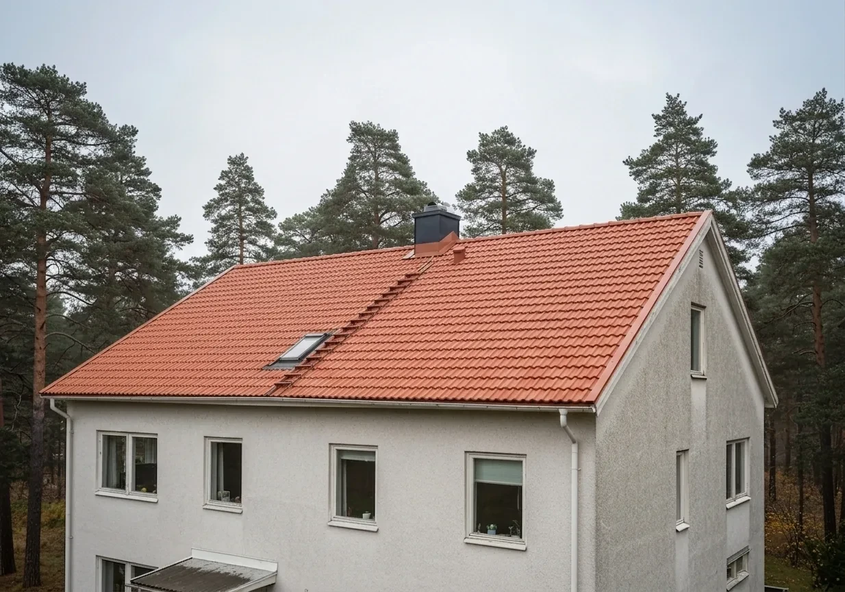 Villa i Mölnlycke – takbyte från betong till nytt lertegel