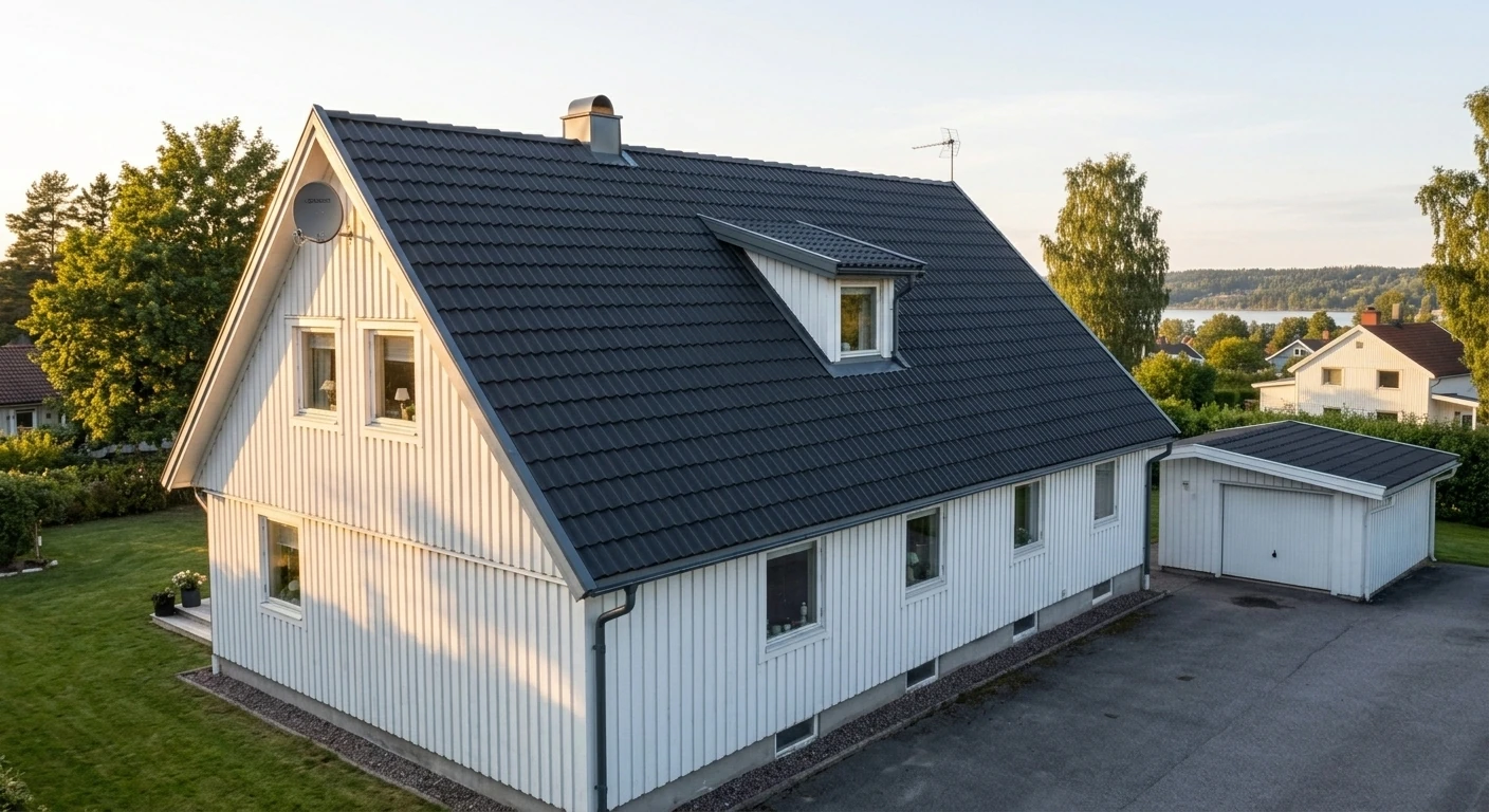 Efter – Villa i Kungälv – komplett takbyte med dark anthracite betongpannor