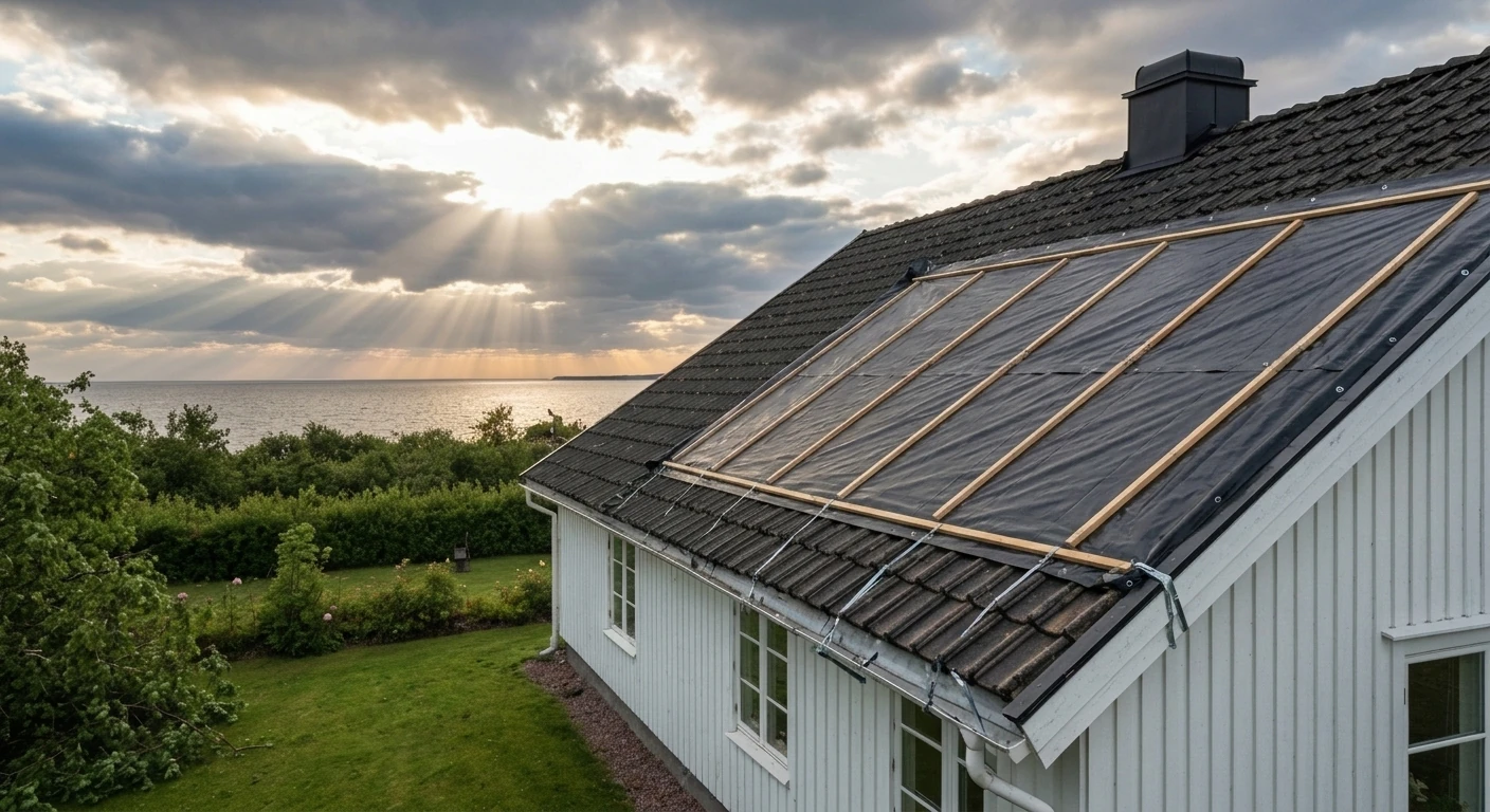 Efter – Onsala – akut takjour efter höststorm med pannlyft