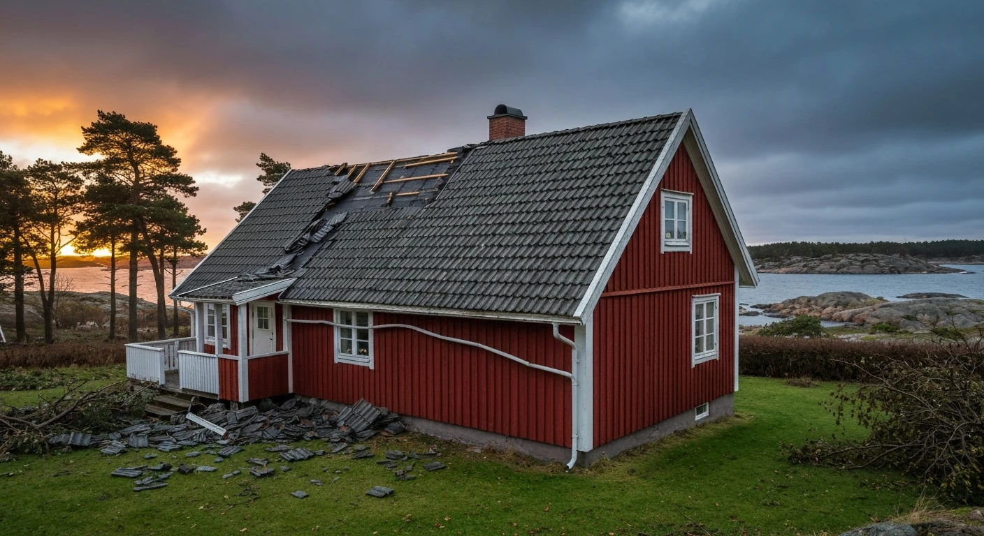 Före – Kustvilla på Tjörn – akut takjour efter höststorm