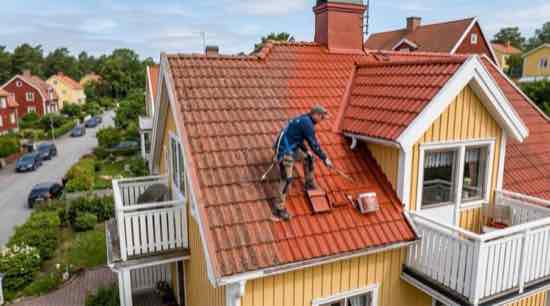 Takmålning på tegelpannetak i Göteborg